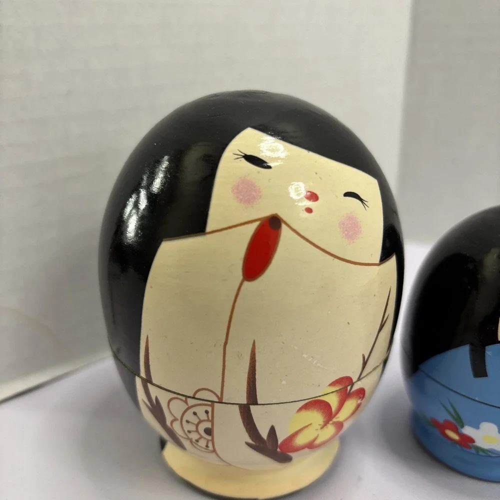 Vtg‎ Kawaii Kokeshi Nesting Dolls 6 Pieces Gift Japan Lotus Flower 4 In